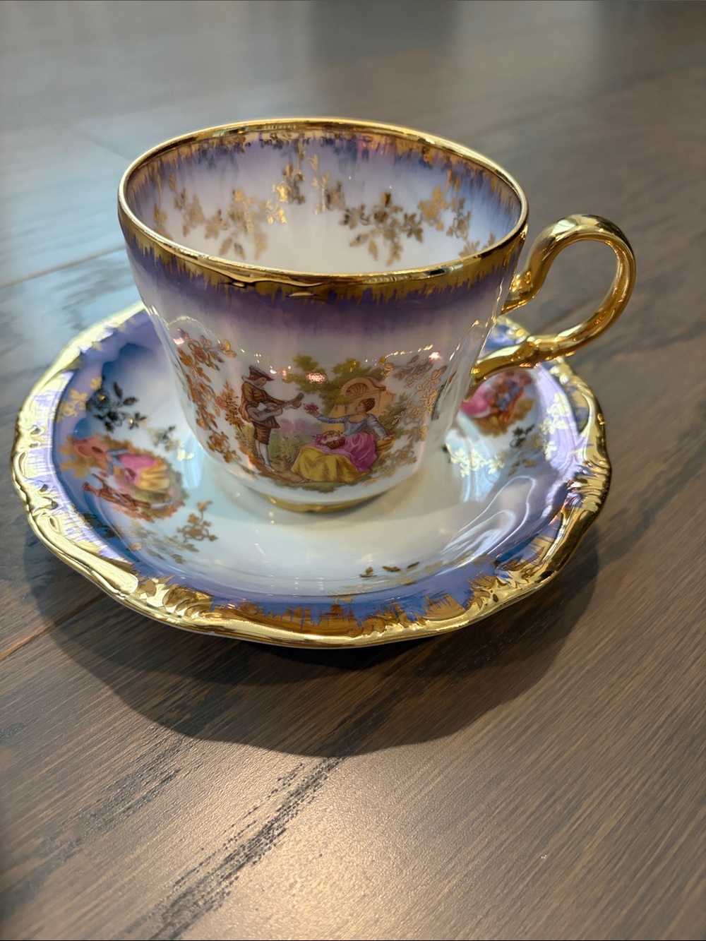 German Kleiber Teacup and Saucer Vintage 22 karat gold